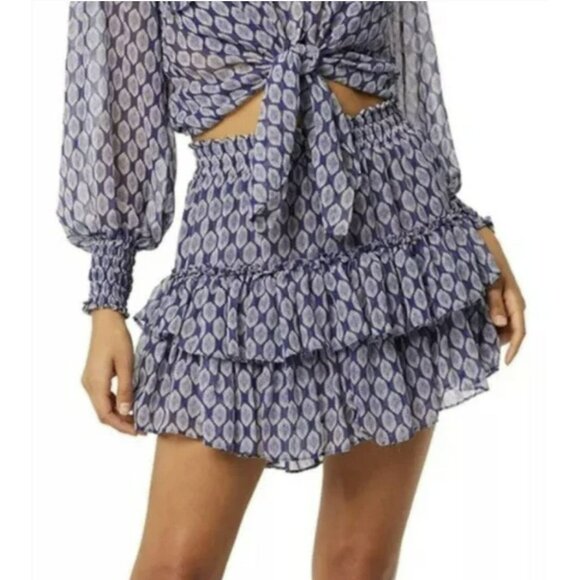 Misa Nahla Tiered Ruffle Skirt Blue Lapis Tile Small NWT $245 - Picture 2 of 6